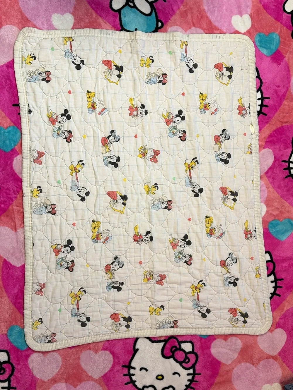 Disney White Quilted Mickey & Minnie Print Baby Blanket